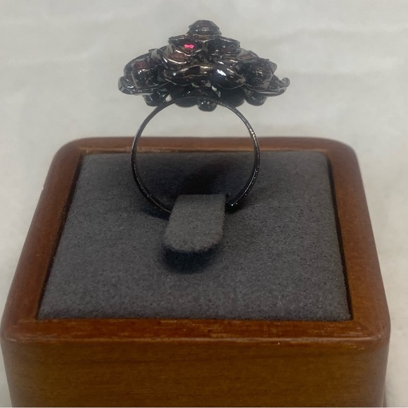 Rhinestone Victorian Bohemian Black Plated Floral Adjustable Band Ring - Picture 5 of 7